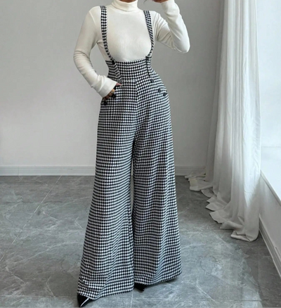 Women's Houndstooth Wide-Leg Jumpsuit