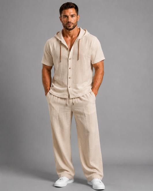 Men’s Breathable Hooded Two-Piece Set – Relaxed Fit Wide Leg Pants Matching Outfit