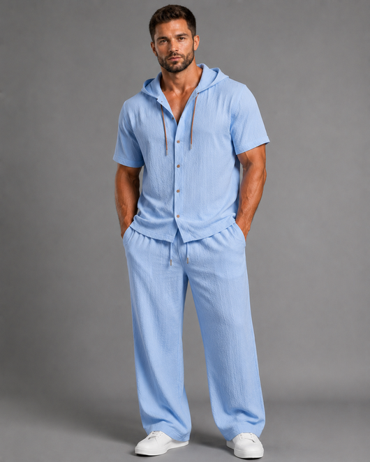 Men’s Breathable Hooded Two-Piece Set – Relaxed Fit Wide Leg Pants Matching Outfit