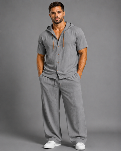 Men’s Breathable Hooded Two-Piece Set – Relaxed Fit Wide Leg Pants Matching Outfit