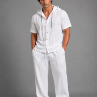 Men’s Breathable Hooded Two-Piece Set – Relaxed Fit Wide Leg Pants Matching Outfit