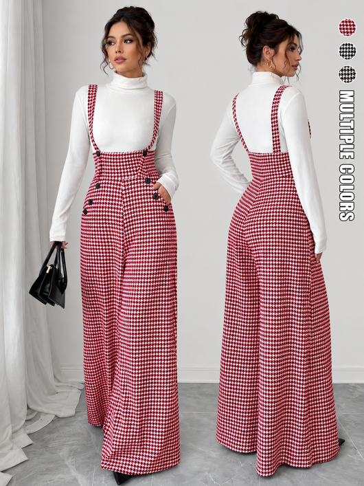 Women's Houndstooth Wide-Leg Jumpsuit