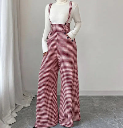 Women's Houndstooth Wide-Leg Jumpsuit